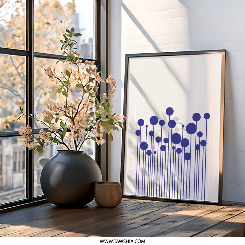 Abstract Wall Art, Blue Circle Stems Print, Modern Minimalist Art, Geometric Wall Decor, Scandinavian Style Art, Simple Home Decor - Tawshia