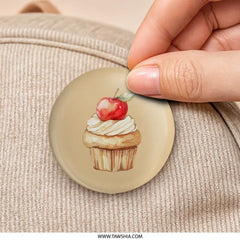 Apple Cupcake Pinback Button, Whimsical Dessert Badge, Cute Food Pin, Watercolor Illustration, Gift for Baker, Sweet Treat Accessory - Tawshia