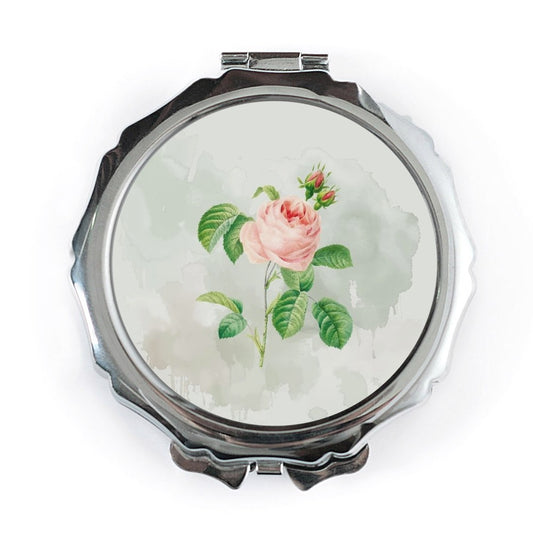 Pink Rose Pocket Mirror, Floral Makeup Mirror, Vintage Flower Mirror, Compact Mirror, Gift for Her, Botanical Mirror - Tawshia