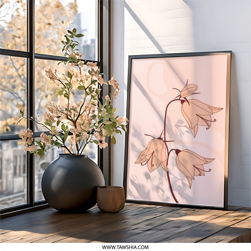 Minimalist Floral Wall Art, Abstract Flower Print, Botanical Home Decor, Modern Art Print, Neutral Tone Art, Simple Living Art - Tawshia