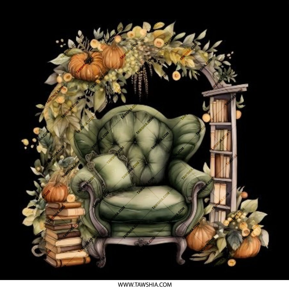Autumn Reading Nook Pinback Button, Cozy Chair Pin, Fall Decor Button, Book Lover Gift, Literary Accessory, Pumpkin Theme Pin, Book Stack - Tawshia