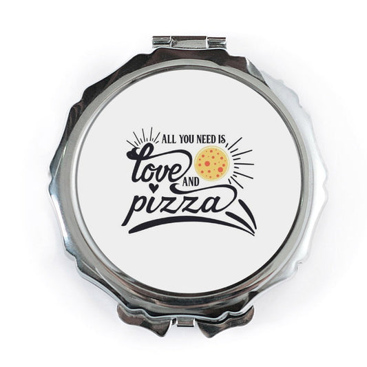 Pizza Lover Pocket Mirror, Foodie Gift, All You Need Is Love and Pizza, Cute Portable Mirror, Makeup Mirror, Pizza Design - Tawshia