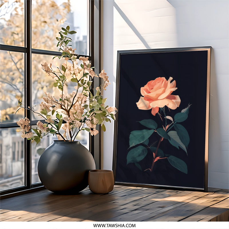 Peach Rose Wall Art, Floral Print, Botanical Illustration, Elegant Home Decor, Flower Art Print, Romantic Gift, Modern Wall Decor - Tawshia