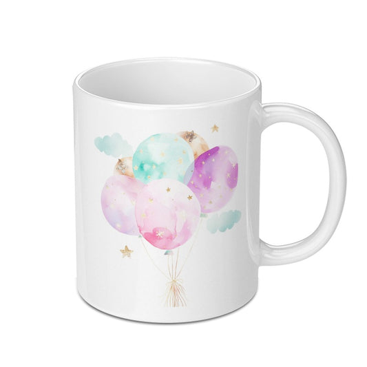 Watercolor Balloons Mug, Pastel Colors, Starry Sky, Birthday Gift, Celebration, Party Decor, Hot Chocolate Mug, Coffee Mug, Gift Idea - Tawshia