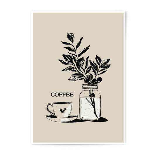 Coffee and Plant Photographic Print, Kitchen Art Print, Neutral Wall Decor, Coffee Lover Gift, Botanical Art Print - Tawshia