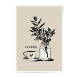 Coffee and Plant Photographic Print, Kitchen Art Print, Neutral Wall Decor, Coffee Lover Gift, Botanical Art Print - Tawshia