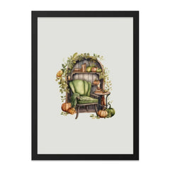 Autumn Reading Nook Wall Art, Cozy Fall Decor, Pumpkin Bookshelf Print, Watercolor Chair Illustration, Seasonal Home Art - Tawshia