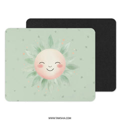 Smiling Sun Mouse Pad, Cute Desk Decor, Aesthetic Office Accessories, Happy Face Computer Mat, Floral Leaves, Positive Vibes, Gamer Mousepad - Tawshia