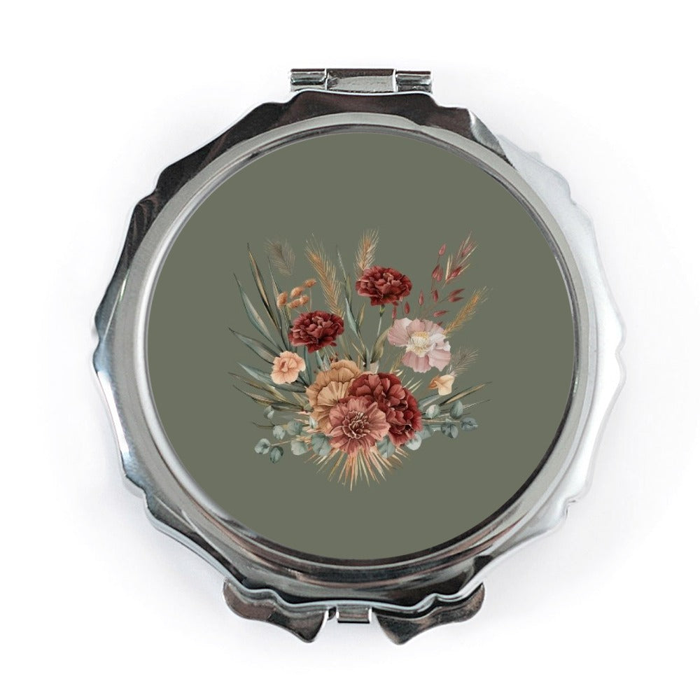 Floral Pocket Mirror, Boho Flower Bouquet, Compact Mirror, Aesthetic Mirror, Makeup Mirror, Purse Mirror, Botanical Gift, Wedding Favor - Tawshia