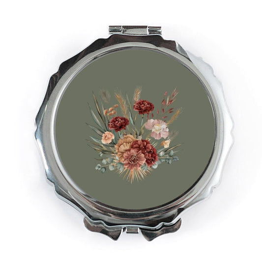 Floral Pocket Mirror, Boho Flower Bouquet, Compact Mirror, Aesthetic Mirror, Makeup Mirror, Purse Mirror, Botanical Gift, Wedding Favor - Tawshia
