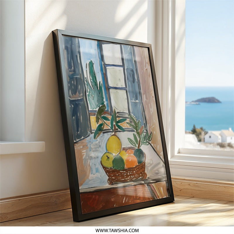 Still Life Wall Art, Fruit Basket by Window, Impressionist Painting Print, Colorful Home Decor, Kitchen Art, Vibrant Wall Hanging - Tawshia