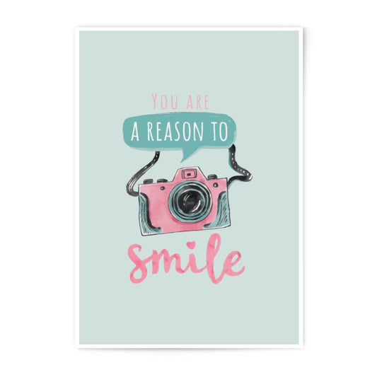 Smile Photographic Print, Cute Camera Art, Positive Vibes Decor, Uplifting Wall Art, Gift for Photographer, You are A Reason To - Tawshia