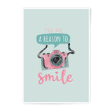Smile Photographic Print, Cute Camera Art, Positive Vibes Decor, Uplifting Wall Art, Gift for Photographer, You are A Reason To - Tawshia