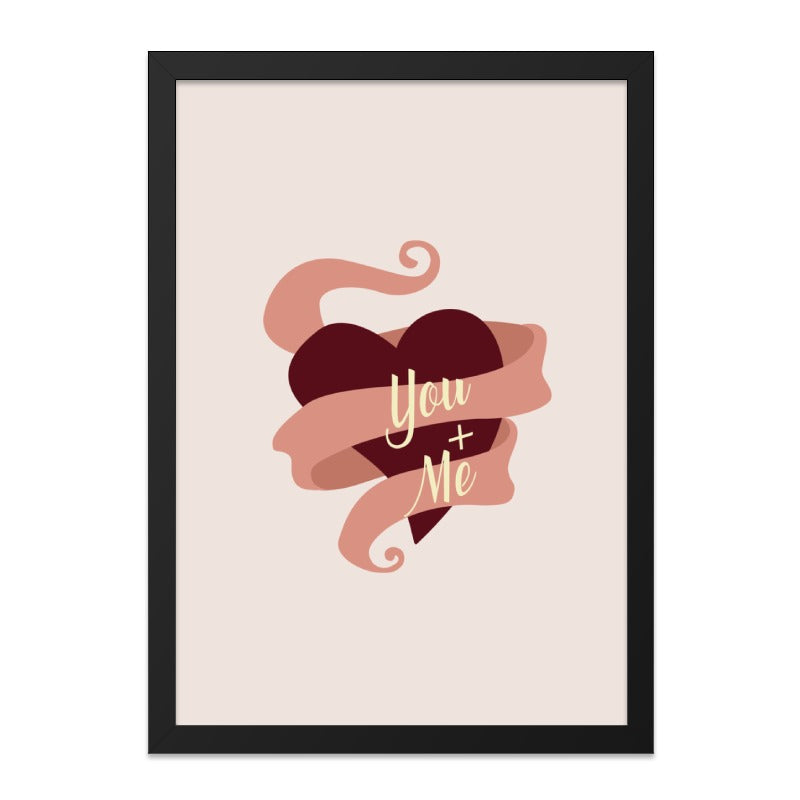 You Plus Me Wall Art, Heart Wall Decor, Valentines Day Gift, Couple Art Print, Love Wall Art, Anniversary Gift, Romantic Home Decor - Tawshia