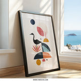 Abstract Crane Wall Art, Geometric Bird Print, Modern Art Poster, Minimalist Decor, Scandinavian Style, Home Decor Wall Art - Tawshia