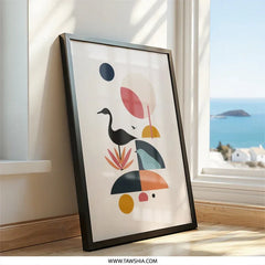 Abstract Crane Wall Art, Geometric Bird Print, Modern Art Poster, Minimalist Decor, Scandinavian Style, Home Decor Wall Art - Tawshia