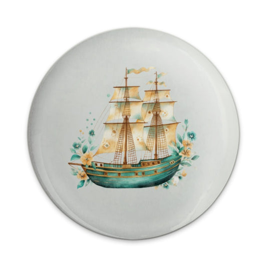 Vintage Sailboat Pinback, Watercolor Ship Badge, Nautical Button Pin, Floral Boat Gift, Sea Adventure Accessory, Aesthetic Pin - Tawshia