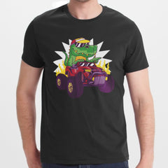 Funny Cartoon Dinosaur Driving Car Design T-Shirt product type