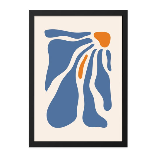 Abstract Flower Wall Art, Modern Art Print, Floral Poster, Minimalist Decor, Home Decor Gift, Blue and Orange Artwork, Framed Art - Tawshia
