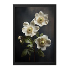 Anemone Wall Art, Floral Print, White Flowers Poster, Botanical Art, Modern Home Decor, Dark Background, Elegant Artwork, Wall Decor - Tawshia