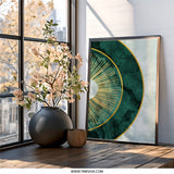 Emerald Gold Burst Wall Art, Abstract Circle Print, Modern Home Decor, Elegant Wall Decor, Stylish Artwork, Contemporary Design - Tawshia