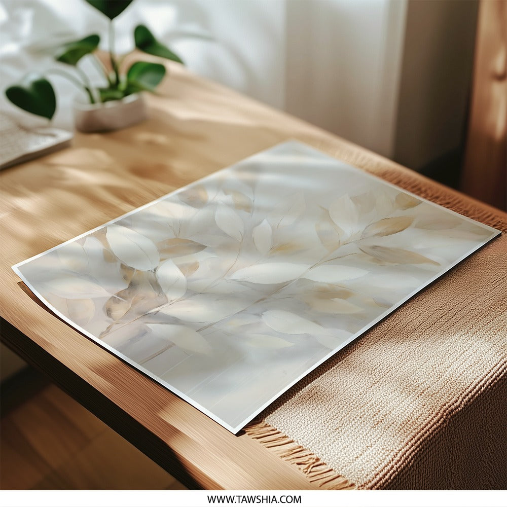 Beige Leaves Photographic Print, Neutral Botanical Wall Art, Cream and Brown Leaf Decor, Modern Floral Photography, Elegant Nature Print - Tawshia