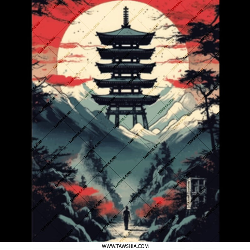 Serene Pagoda at Sunset Scenic Wall Art product