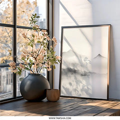 Mountain Lake Wall Art, Monochrome Scenery Print, Serene Landscape Artwork, Minimalist Home Decor, Nature Photography - Tawshia