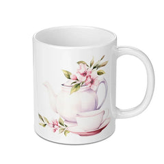 Floral Teapot Mug, Watercolor Tea Cup, Unique Flower Mug, Gift for Tea Lover, Elegant Drinkware, Botanical Mug Design - Tawshia