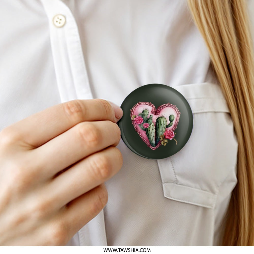 Cactus Heart Pinback Button, Floral Succulent Badge, Pink Heart Button, Desert Love Pin, Botanical Button, Cute Plant Lover Gift, Trendy Pin - Tawshia