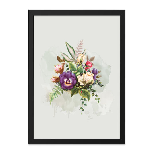 Vintage Floral Wall Art, Pansy and Rose Bouquet, Elegant Home Decor, Botanical Print, Antique Style Art, Flower Arrangement Wall Decor - Tawshia