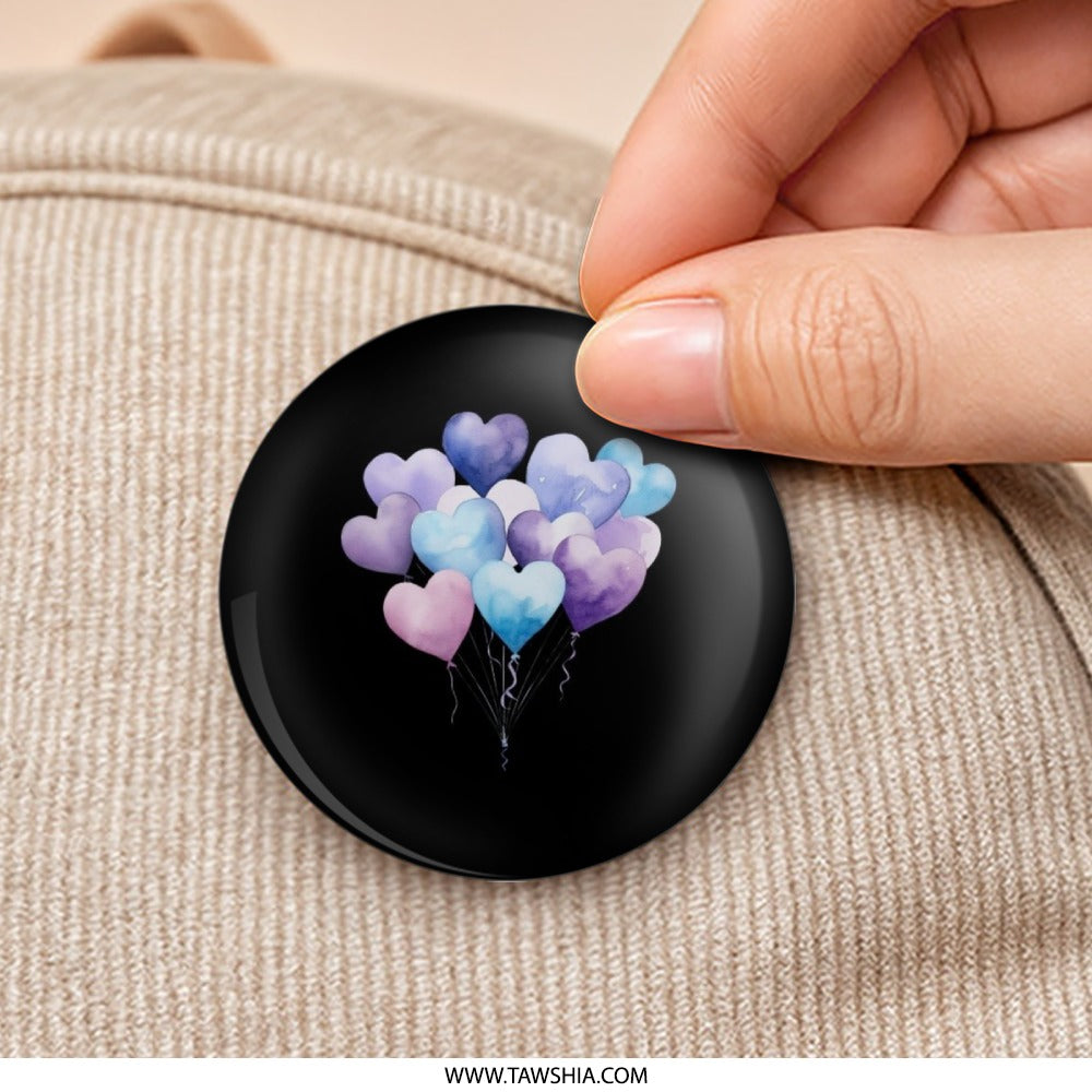 Heart Balloons Pinback Button, Watercolor Hearts Badge, Love Balloons Button, Cute Aesthetic Button, Party Favors, Birthday Gift Pinback - Tawshia