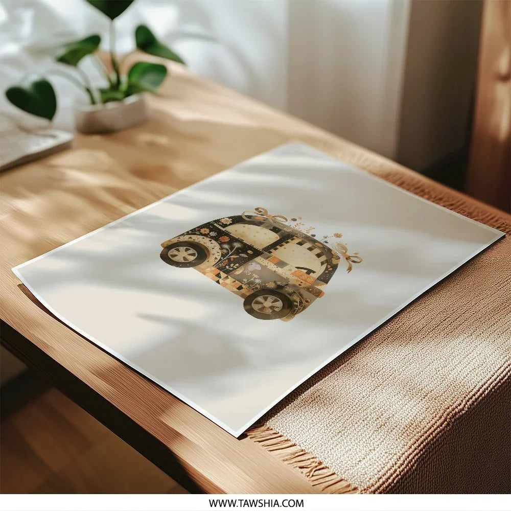 Cute Car Photographic Prints, Whimsical Art Prints, Floral Car Print, Transportation Decor, Unique Wall Art, Home Decor, Gift Idea - Tawshia