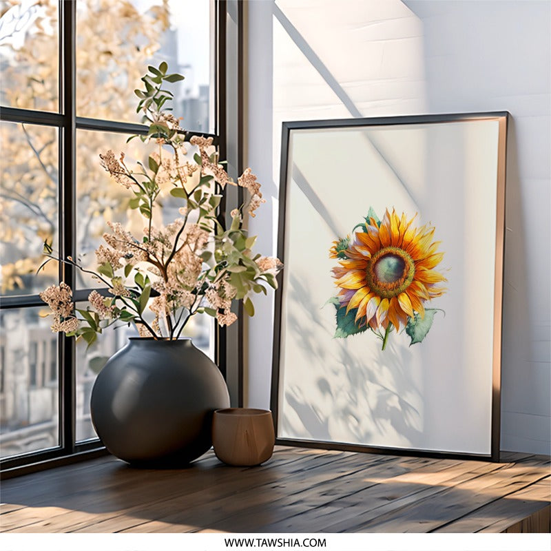 Sunflower Wall Art, Floral Art Print, Botanical Wall Decor, Yellow Flower Print, Flower Art, Home Decor, Nature Inspired Art - Tawshia