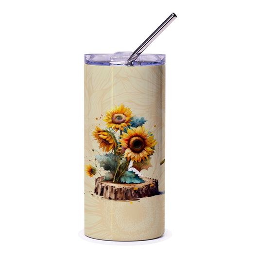 Sunflower Tumbler, Floral Design, Sunflower on Wood, Flower Tumbler, Gift for Her, Nature Tumbler, Cute Tumbler, Garden Design - Tawshia