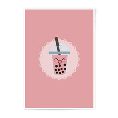 Cute Boba Tea Photographic Prints, Kawaii Drink Wall Art, Pink Food Print, Trendy Home Decor, Gift Idea, Bubble Tea Art - Tawshia
