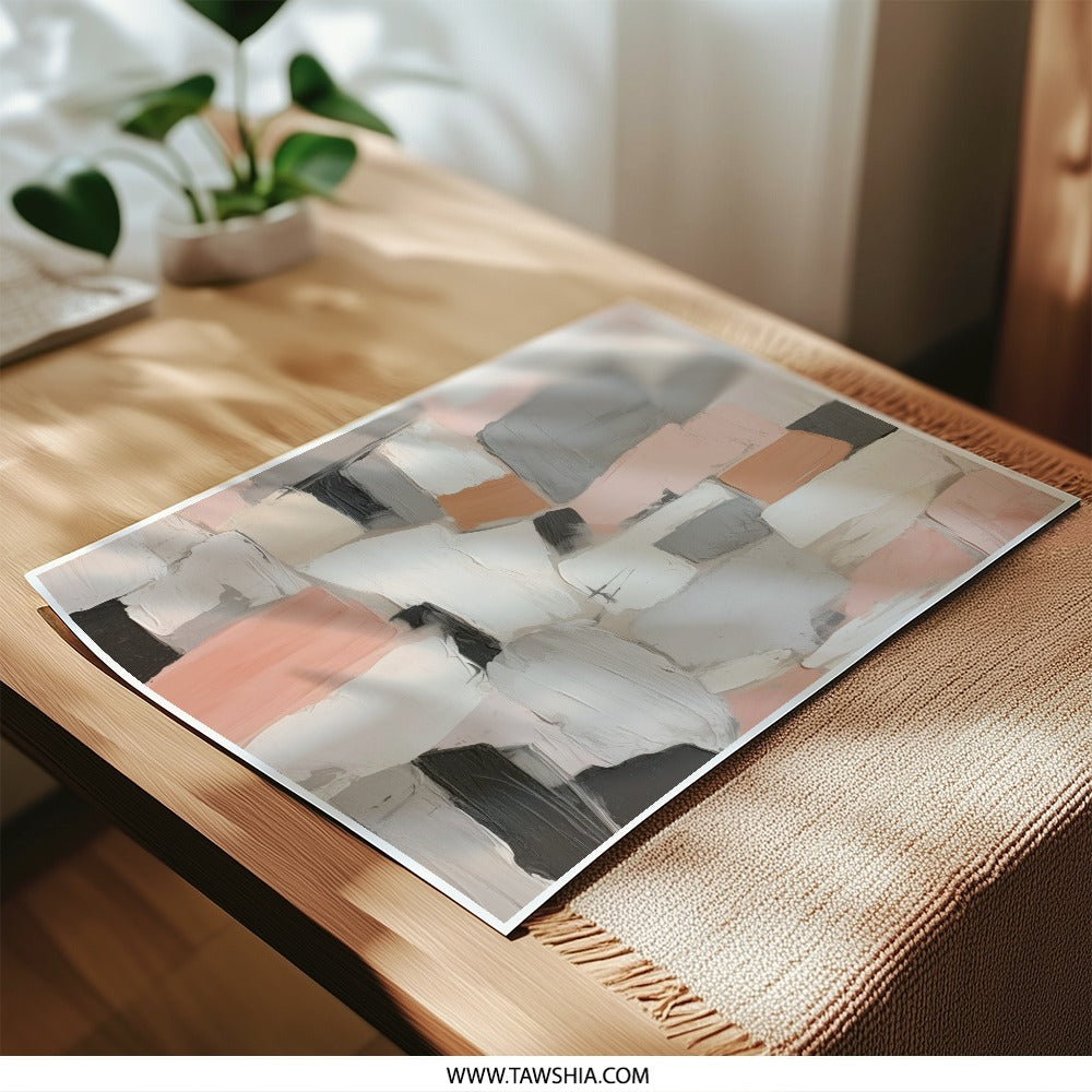Abstract Blocks Photographic Print, Modern Wall Art, Neutral Tone Art, Pink Gray Decor, Living Room Art, Contemporary Art Print - Tawshia