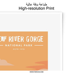 New River Gorge National Park Photographic Print, West Virginia Art, Travel Poster, Bridge Landscape, USA Wall Decor, Retro Style - Tawshia