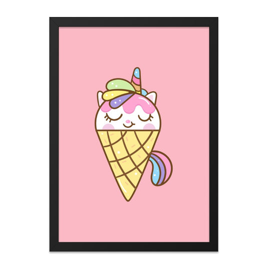 Cute Ice Cream Unicorn Wall Art, Kawaii Unicorn Print, Whimsical Kids Room Decor, Sweet Treats Art, Pastel Nursery Art, Unique Unicorn Gift - Tawshia