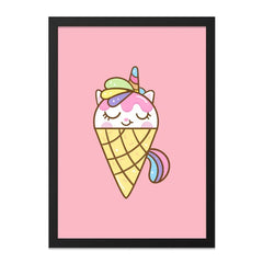 Cute Ice Cream Unicorn Wall Art, Kawaii Unicorn Print, Whimsical Kids Room Decor, Sweet Treats Art, Pastel Nursery Art, Unique Unicorn Gift - Tawshia