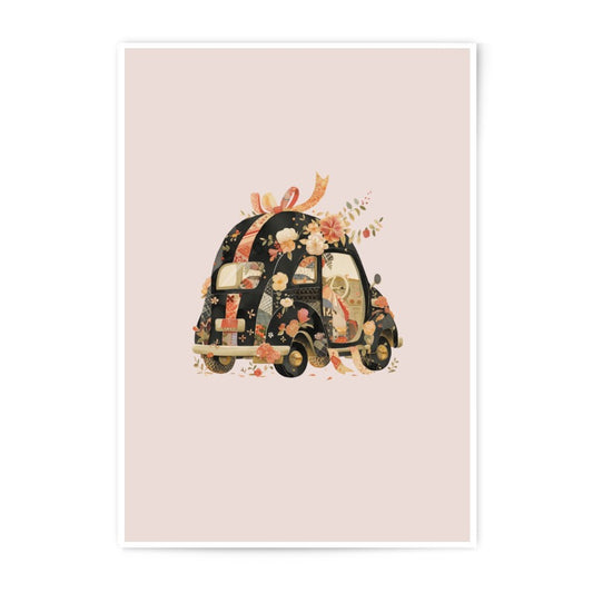 Floral Car Photographic Prints, Cute Car Art, Whimsical Vehicle Decor, Unique Wall Art, Car with Flowers Print - Tawshia