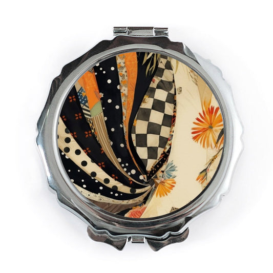 Floral Pocket Mirror, Checkerboard Design, Abstract Art Mirror, Unique Makeup Mirror, Travel Mirror, Handbag Mirror, Gift For Her - Tawshia