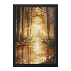 Golden Forest Wall Art, Autumn Landscape Print, Sunlight Through Trees, Nature Photography, Scenic Wall Decor - Tawshia