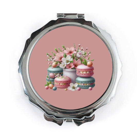 Macarons and Flowers Pocket Mirror, Compact Mirror, Makeup Mirror, Travel Mirror, Purse Mirror, Stylish Mirror, Cute Pocket Mirror - Tawshia