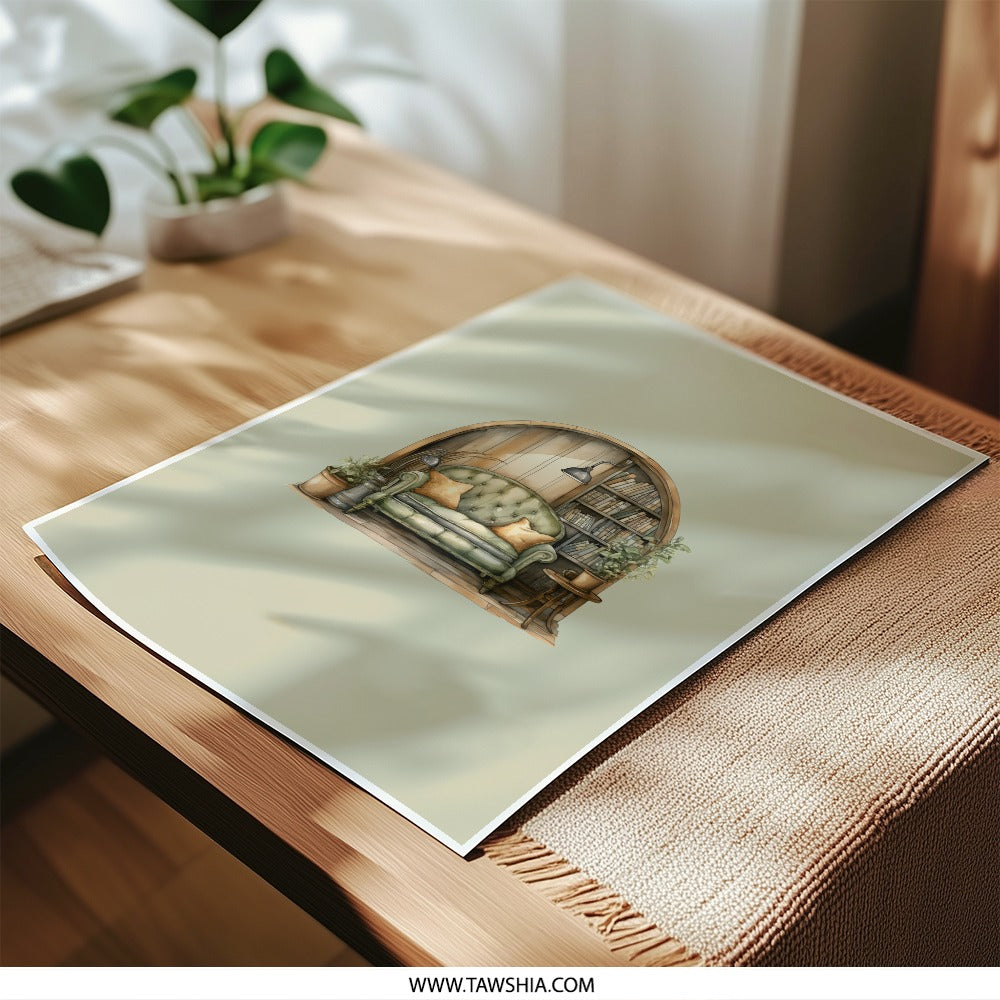 Cozy Library Nook Photographic Prints, Home Decor Art Prints, Interior Design Art Prints, Book Lover Photographic Prints - Tawshia