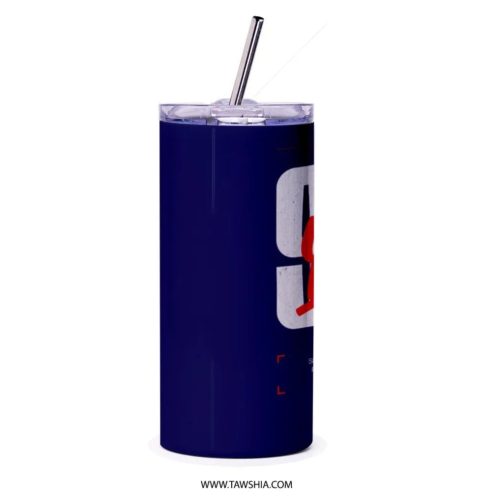 Bold Dark Blue Travel Tumbler with White Logo design product