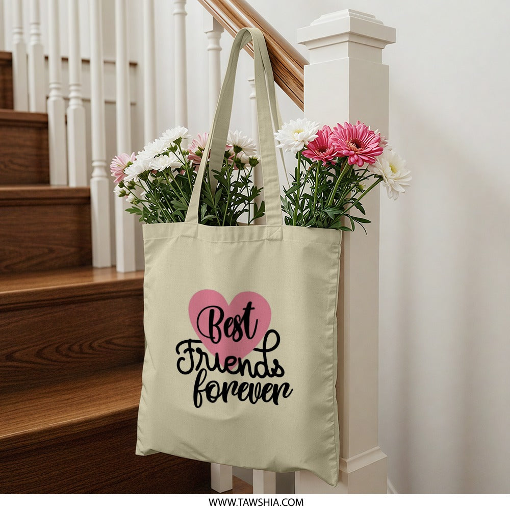 Best Friends Forever Tote Bag, Cute Friendship Gift, Heart Design Bag, Gift for Bestie, Shopping Tote, Trendy Tote Bag, Everyday Bag - Tawshia
