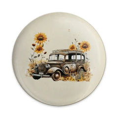 Vintage Car Pinback Button, Sunflower Button, Rustic Vehicle Button, Antique Car Gift, Classic Car Lover Gift, Aesthetic Accessories - Tawshia