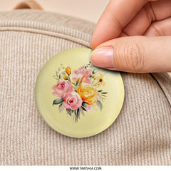 Floral Bouquet Pinback Button, Watercolor Roses Button, Flower Pin, Cute Button, Aesthetic Pin, Botanical Button, Gift for Her - Tawshia