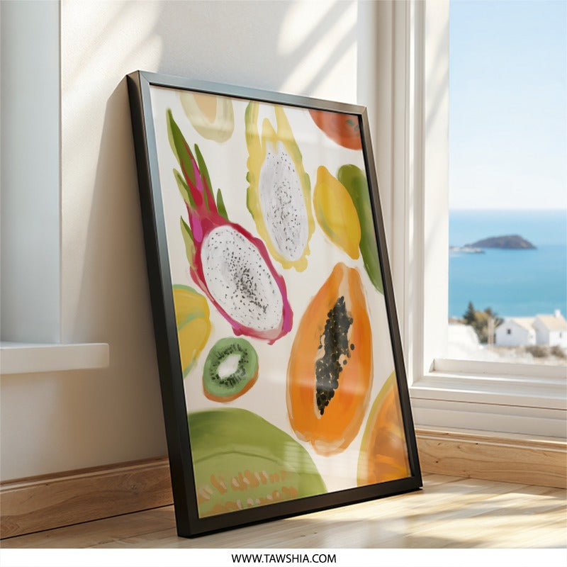 Tropical Fruit Wall Art, Exotic Fruit Print, Dragon Fruit Art, Papaya Print, Kitchen Wall Decor, Modern Art Print, Colorful Wall Art - Tawshia